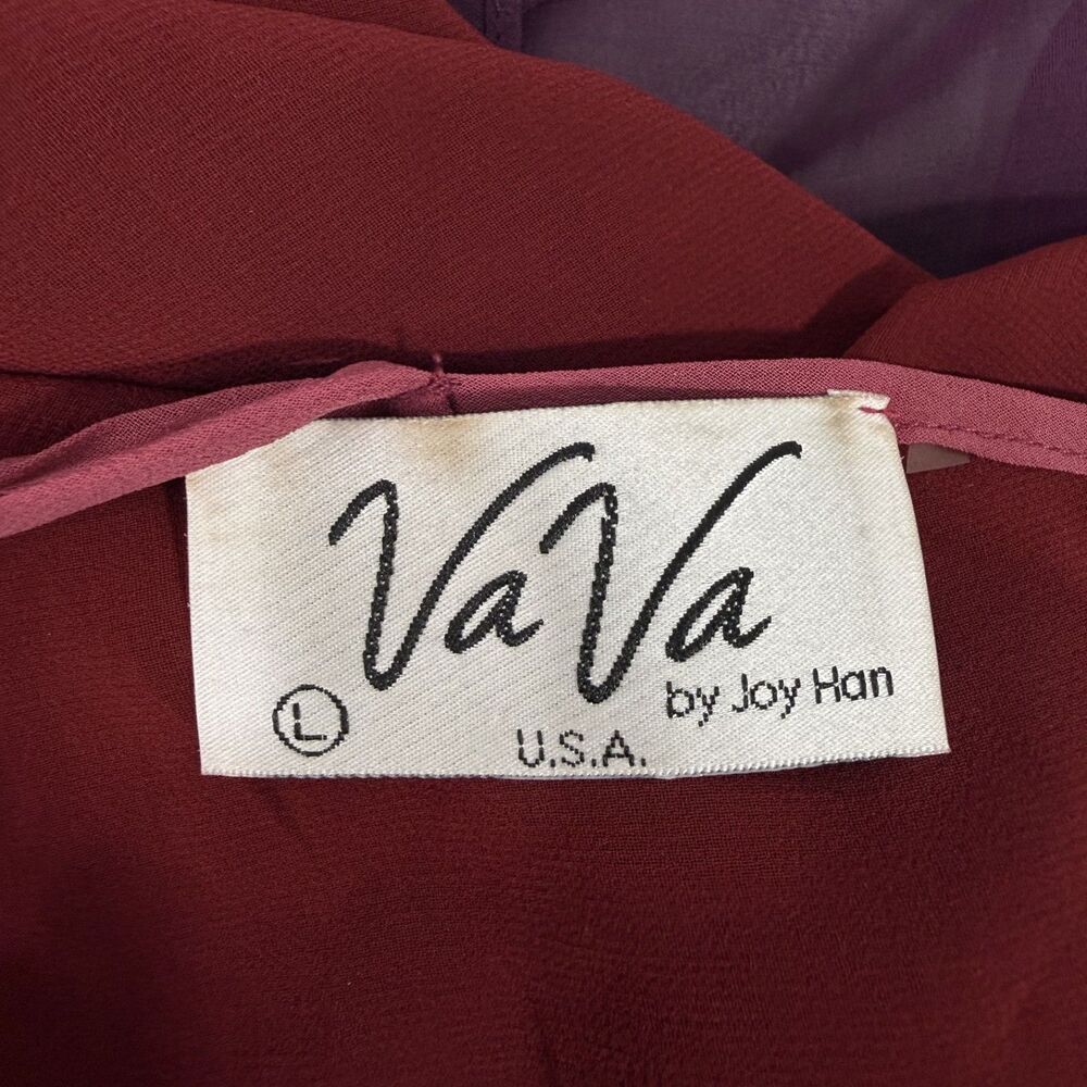 VaVa by Joy Han Women's Large Burgundy Sheer Blouse w/ Contrast Tail Boho Chic - Picture 4 of 6